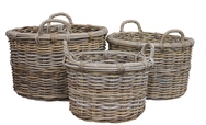 Grey Rattan Round Log Store with Ear Handles
