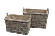 Grey Rattan Rectangular Wheeled Log Baskets