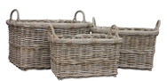 Grey Rattan Rectangular Log/Store Basket with ear handles