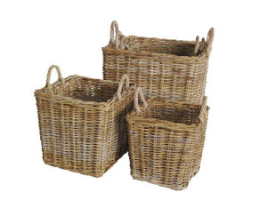 Square Grey Rattan Log Baskets