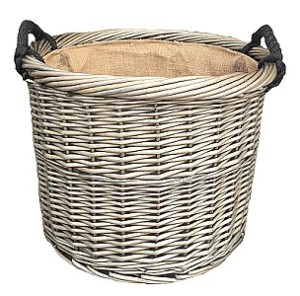 Large - 490 dia x 380 mm Antique Wash Round Rope Handled Log Basket