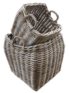 Square Grey Rattan Basket with Curved Body and Ear Handles