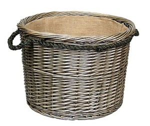 Antique Wash Round, Rope Handled Basket with Hessian Lining