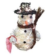 Rattan Snowman with Hat and Broom and LED lights