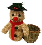 Straw Snowman with Hat and Scarf and Plant Area