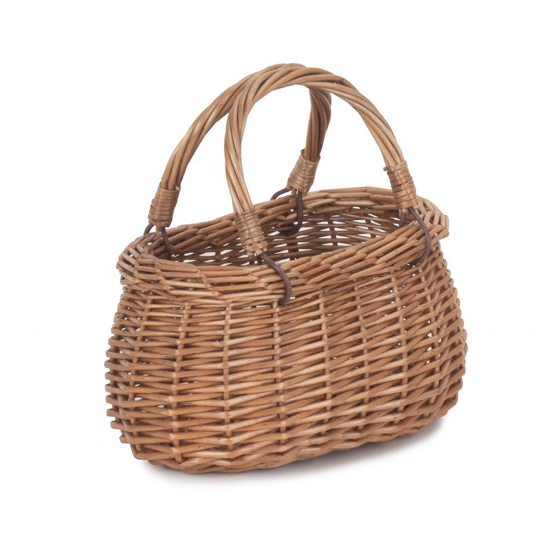 Childrens Light Steamed Wicker Swing Handled Coracle Shopping Basket 