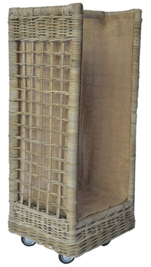 Lined Rattan Log Rack on Wheels