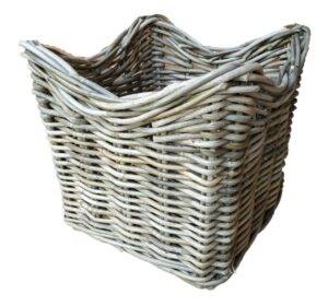Square Grey Rattan Basket with a Wavy Top