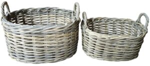 Oval Grey Wash Rattan Tray with Ear Handles