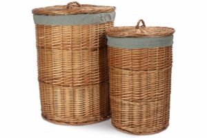 Round Linen Basket with Grey Sage Lining