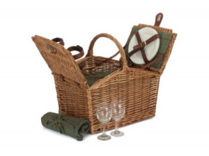 2 Person Green Tweed Double Lidded Hamper
